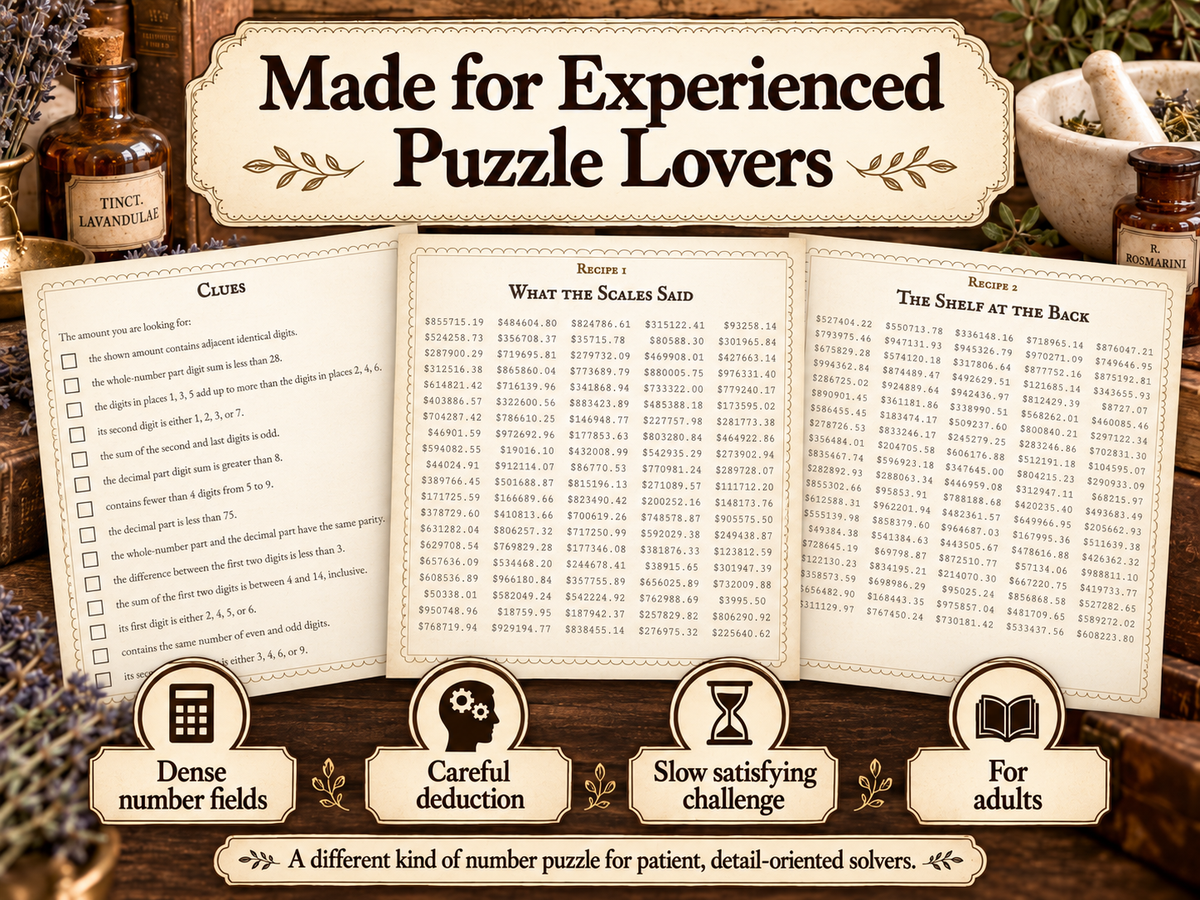 Apothecary Mystery Number Search Puzzle Book for Adults | Challenging Logic Puzzles and Detective Brain Teaser
