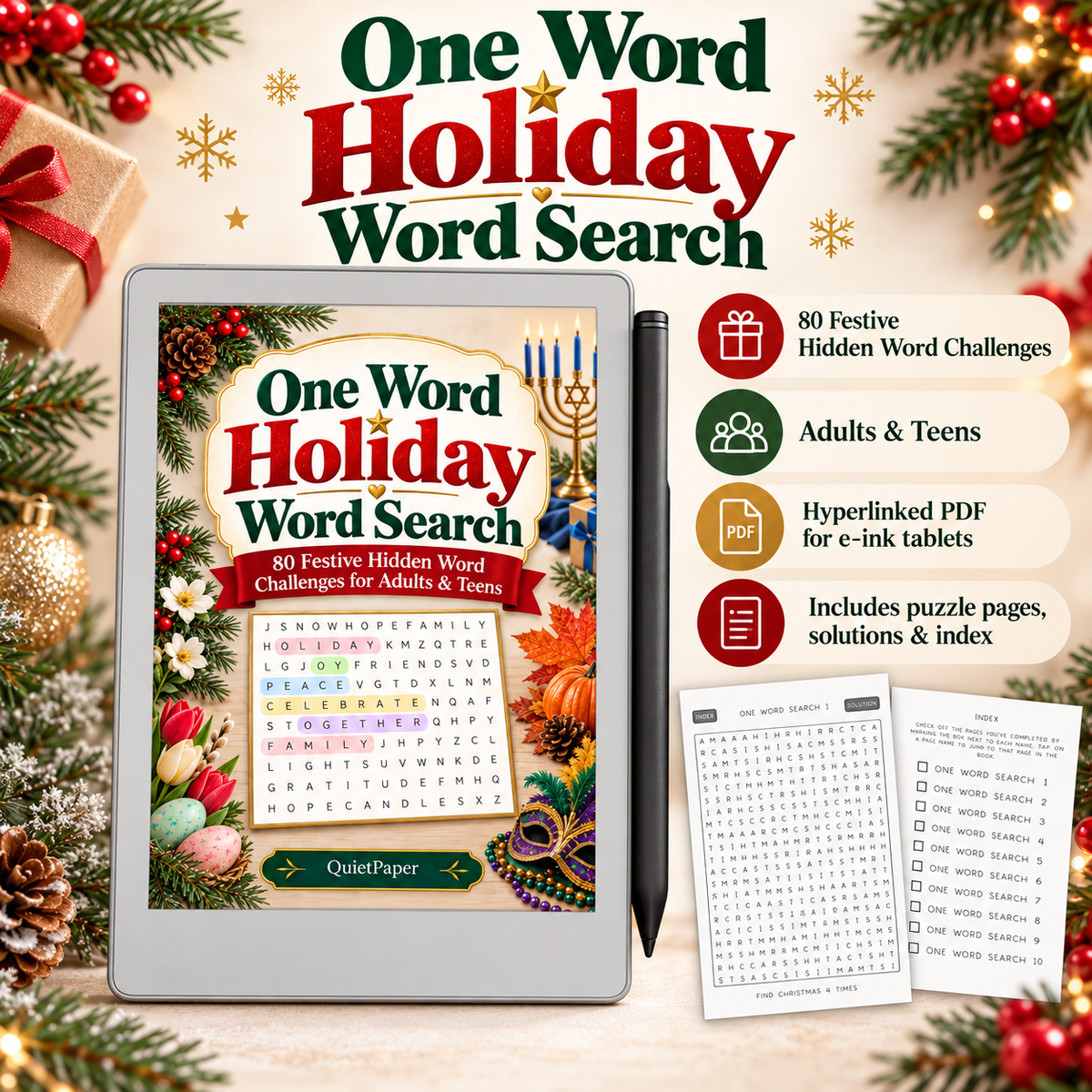 One Word Holiday Word Search by QuietPaper for reMarkable Paper Pro Move