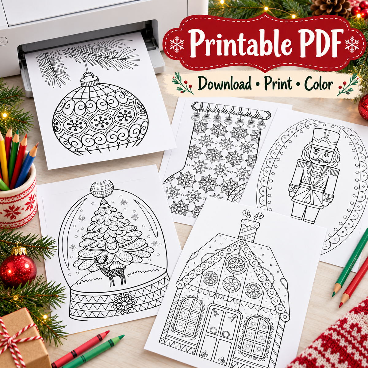 Free Christmas Coloring Book Printable PDF – 30 Holiday Coloring Pages for Adults & Teens