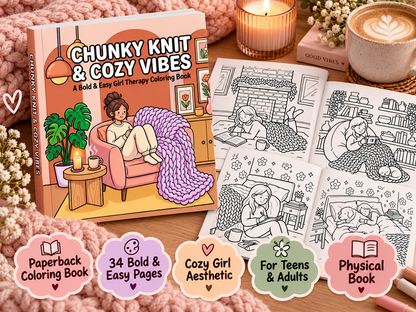 Cozy Girl Coloring Book for Adults & Teens – Chunky Knit & Cozy Vibes | Bold and Easy Paperback Coloring Book