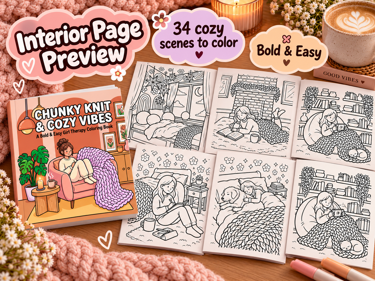 Cozy Girl Coloring Book for Adults & Teens – Chunky Knit & Cozy Vibes | Bold and Easy Paperback Coloring Book