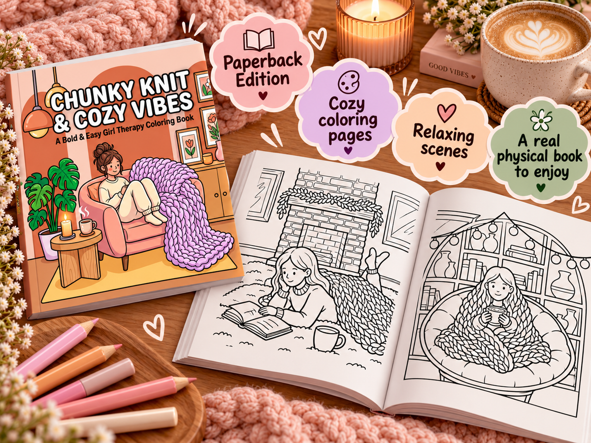 Cozy Girl Coloring Book for Adults & Teens – Chunky Knit & Cozy Vibes | Bold and Easy Paperback Coloring Book