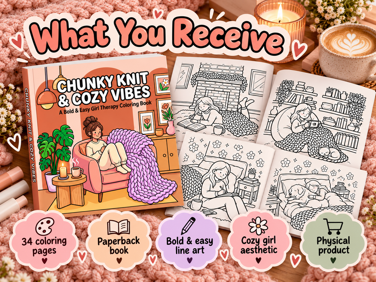 Cozy Girl Coloring Book for Adults & Teens – Chunky Knit & Cozy Vibes | Bold and Easy Paperback Coloring Book