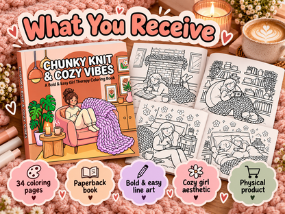 Cozy Girl Coloring Book for Adults & Teens – Chunky Knit & Cozy Vibes | Bold and Easy Paperback Coloring Book