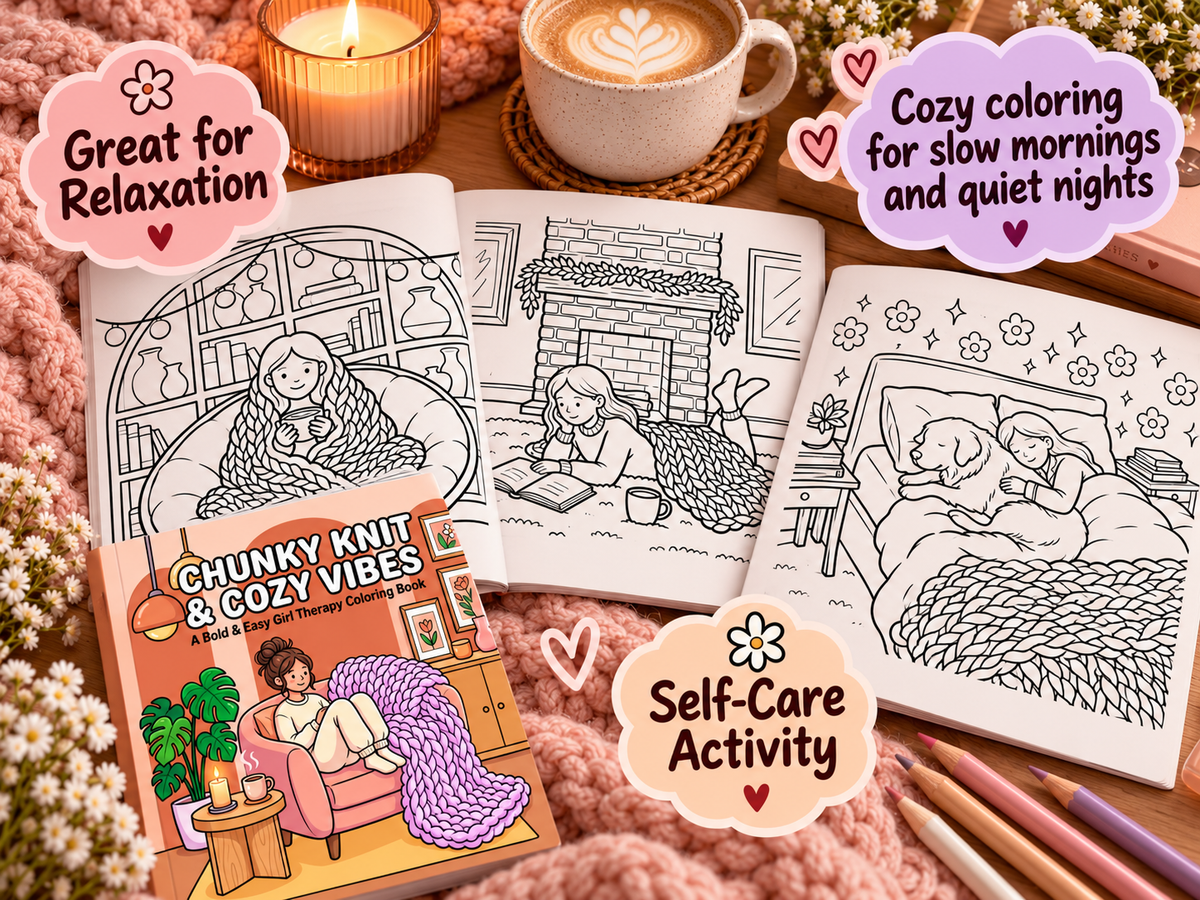 Cozy Girl Coloring Book for Adults & Teens – Chunky Knit & Cozy Vibes | Bold and Easy Paperback Coloring Book