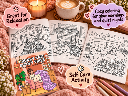 Cozy Girl Coloring Book for Adults & Teens – Chunky Knit & Cozy Vibes | Bold and Easy Paperback Coloring Book