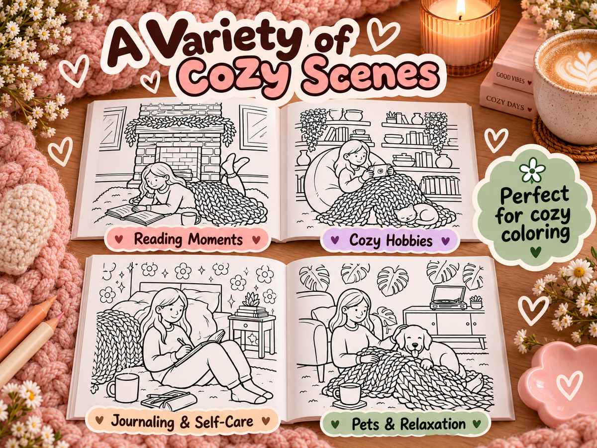 Cozy Girl Coloring Book for Adults & Teens – Chunky Knit & Cozy Vibes | Bold and Easy Paperback Coloring Book
