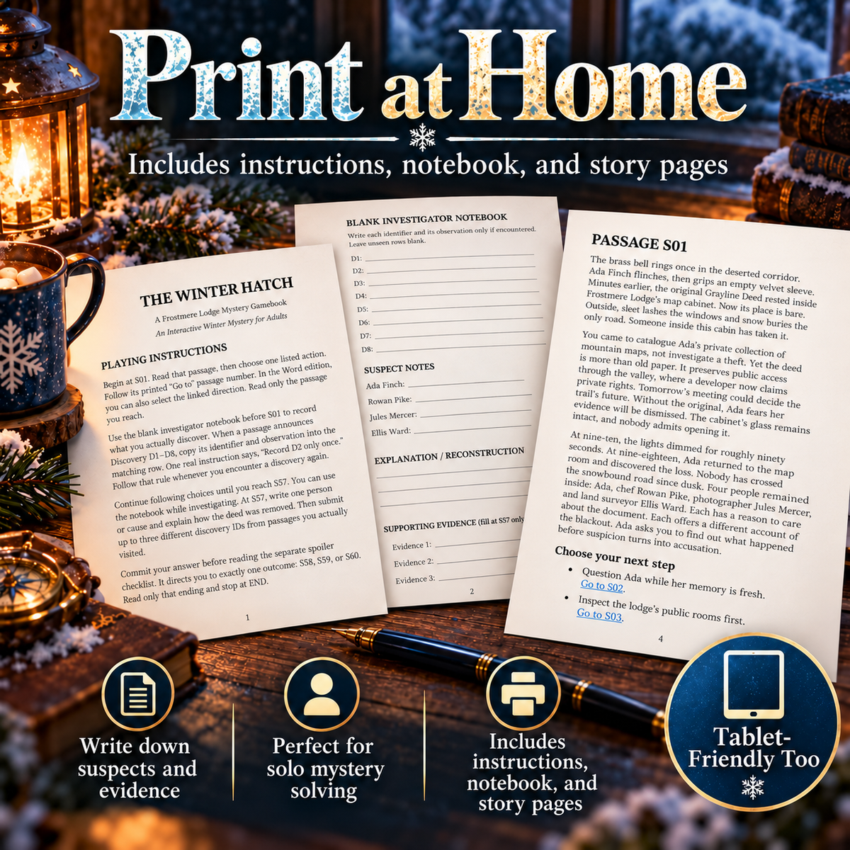The Winter Hatch – Interactive Mystery Gamebook for Adults | Hyperlinked PDF & Printable Detective Adventure
