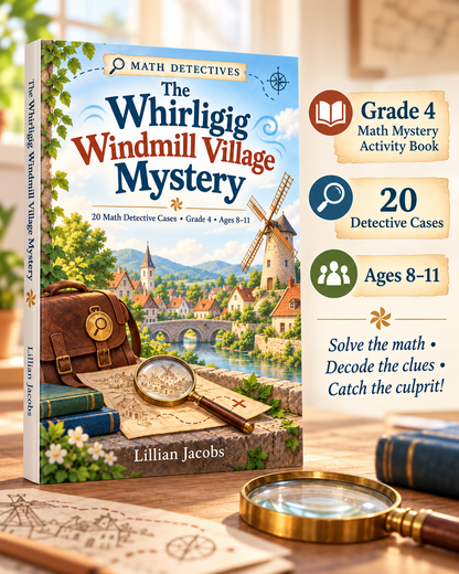 Cover of 'Grade 4 Math Mystery Activity Book: 20 Detective Cases' — by Lillian Jacobs