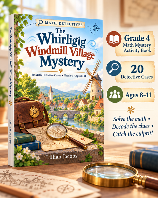 Cover of 'Grade 4 Math Mystery Activity Book: 20 Detective Cases' — by Lillian Jacobs