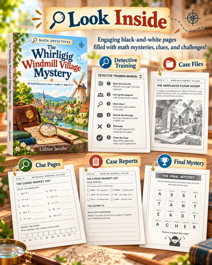 Grade 4 Math Mystery Activity Book for Kids Ages 8–11 | 20 Detective Cases
