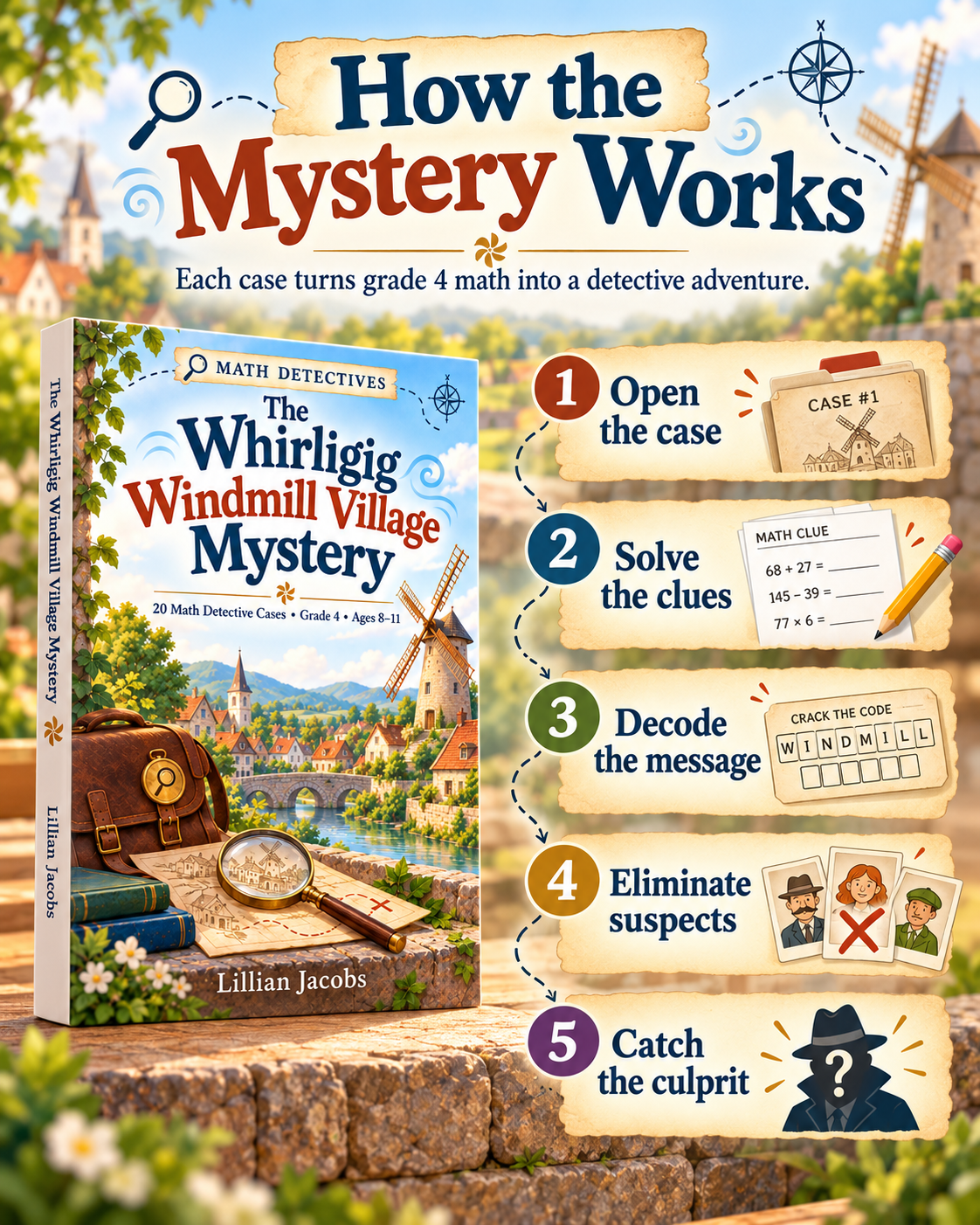 Grade 4 Math Mystery Activity Book for Kids Ages 8–11 | 20 Detective Cases
