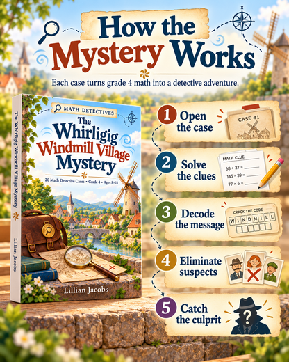 Grade 4 Math Mystery Activity Book for Kids Ages 8–11 | 20 Detective Cases