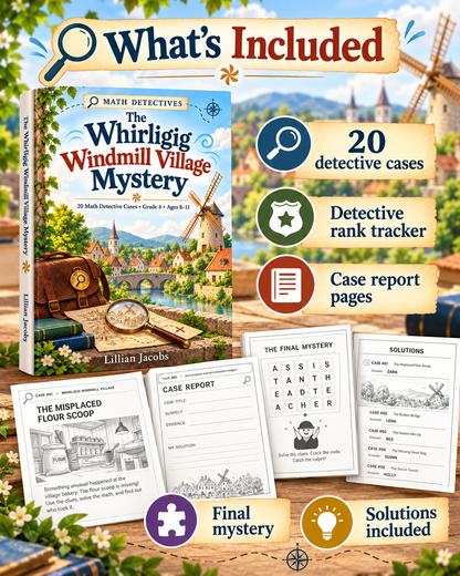 Grade 4 Math Mystery Activity Book for Kids Ages 8–11 | 20 Detective Cases