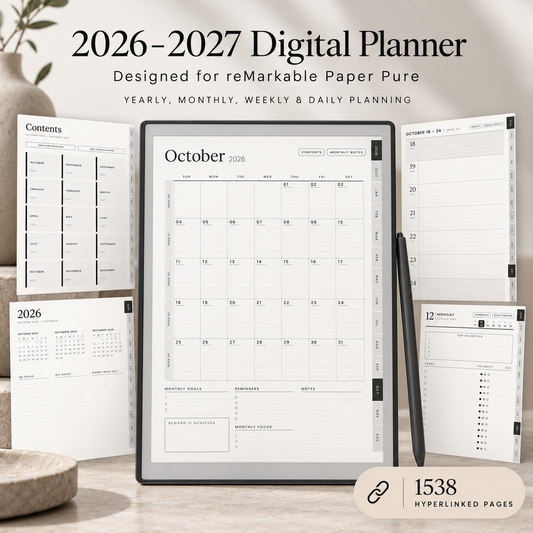 reMarkable Paper Pure Digital Planner 2026–2027 — 15-Month Hyperlinked PDF