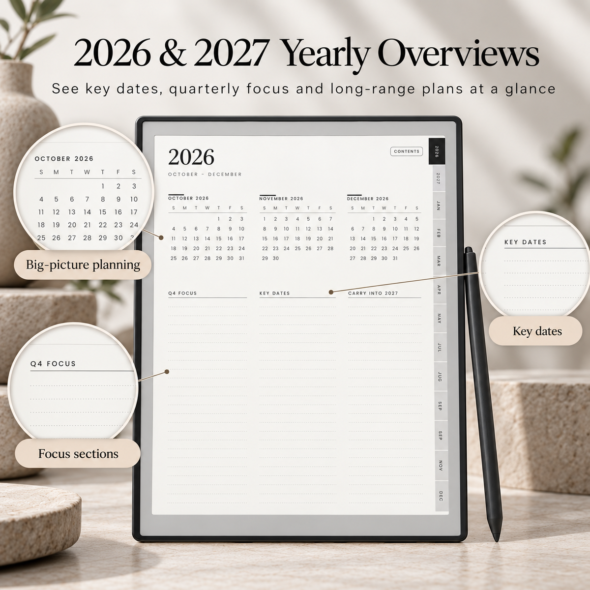 reMarkable Paper Pure Digital Planner 2026–2027 — 15-Month Hyperlinked PDF