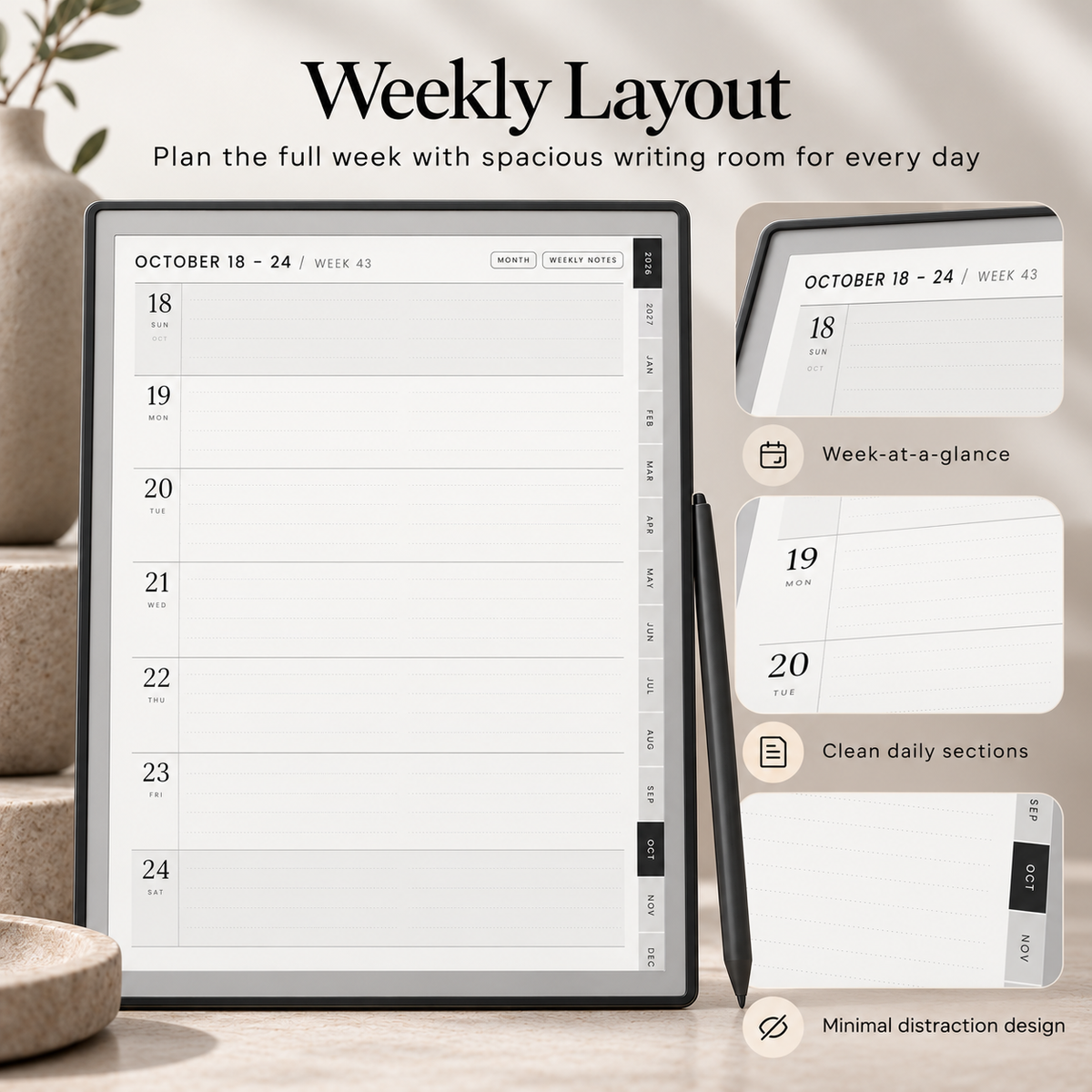 reMarkable Paper Pure Digital Planner 2026–2027 — 15-Month Hyperlinked PDF