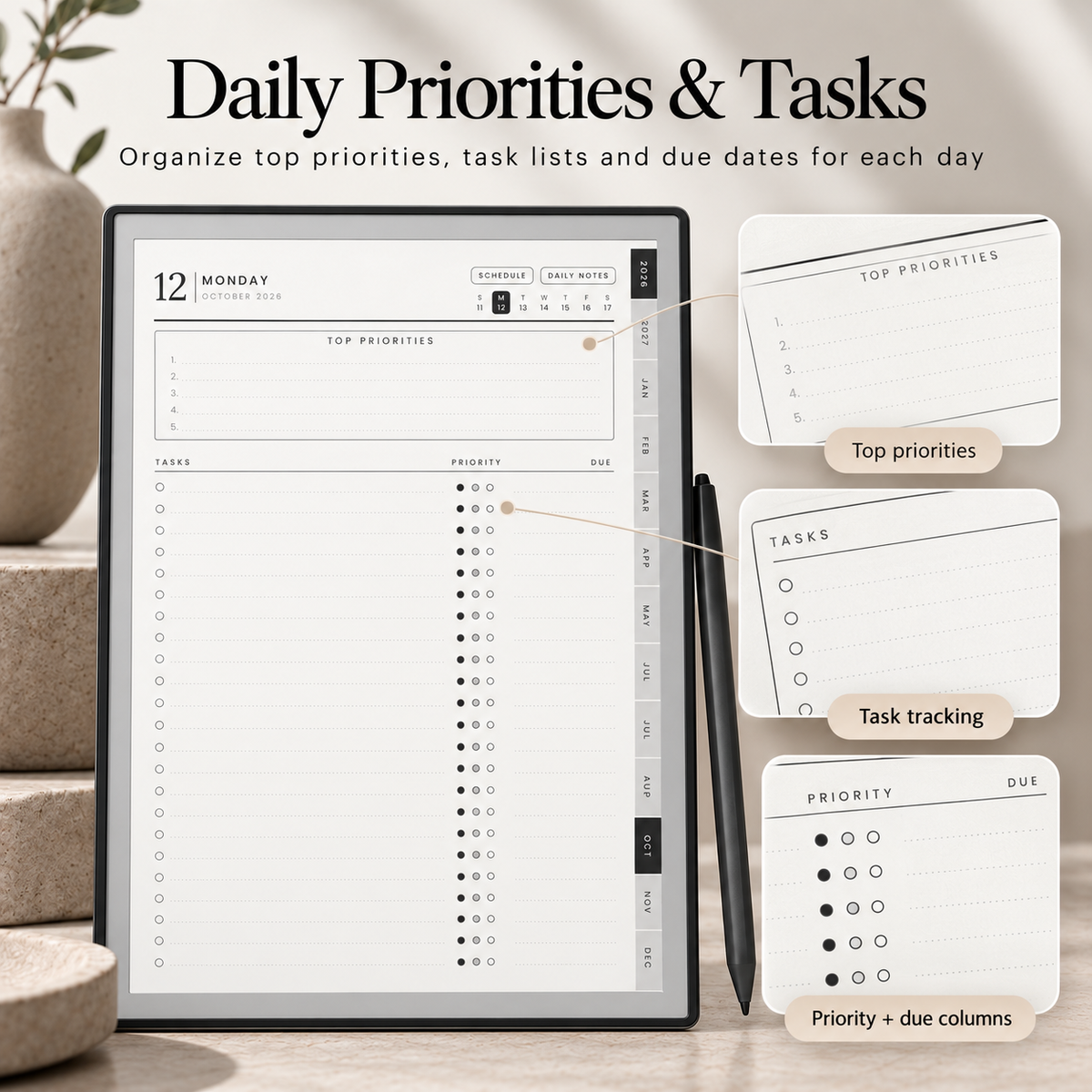 reMarkable Paper Pure Digital Planner 2026–2027 — 15-Month Hyperlinked PDF