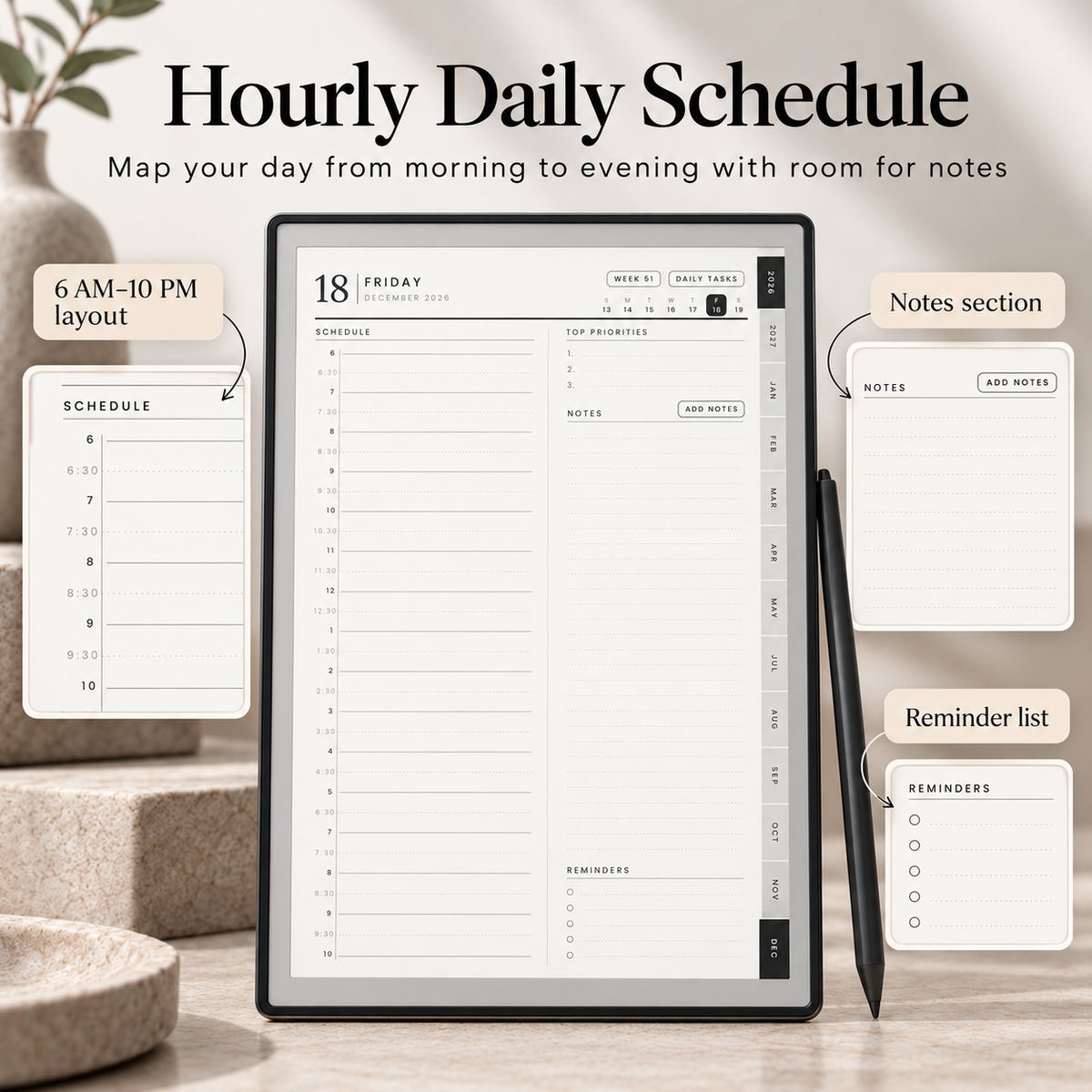 reMarkable Paper Pure Digital Planner 2026–2027 — 15-Month Hyperlinked PDF