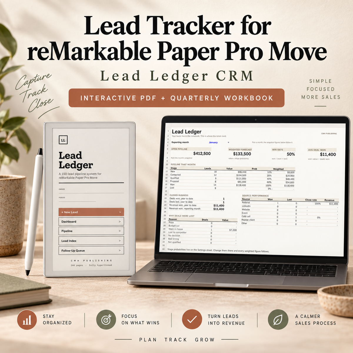 Lead Tracker for reMarkable Paper Pro Move | Lead Ledger CRM