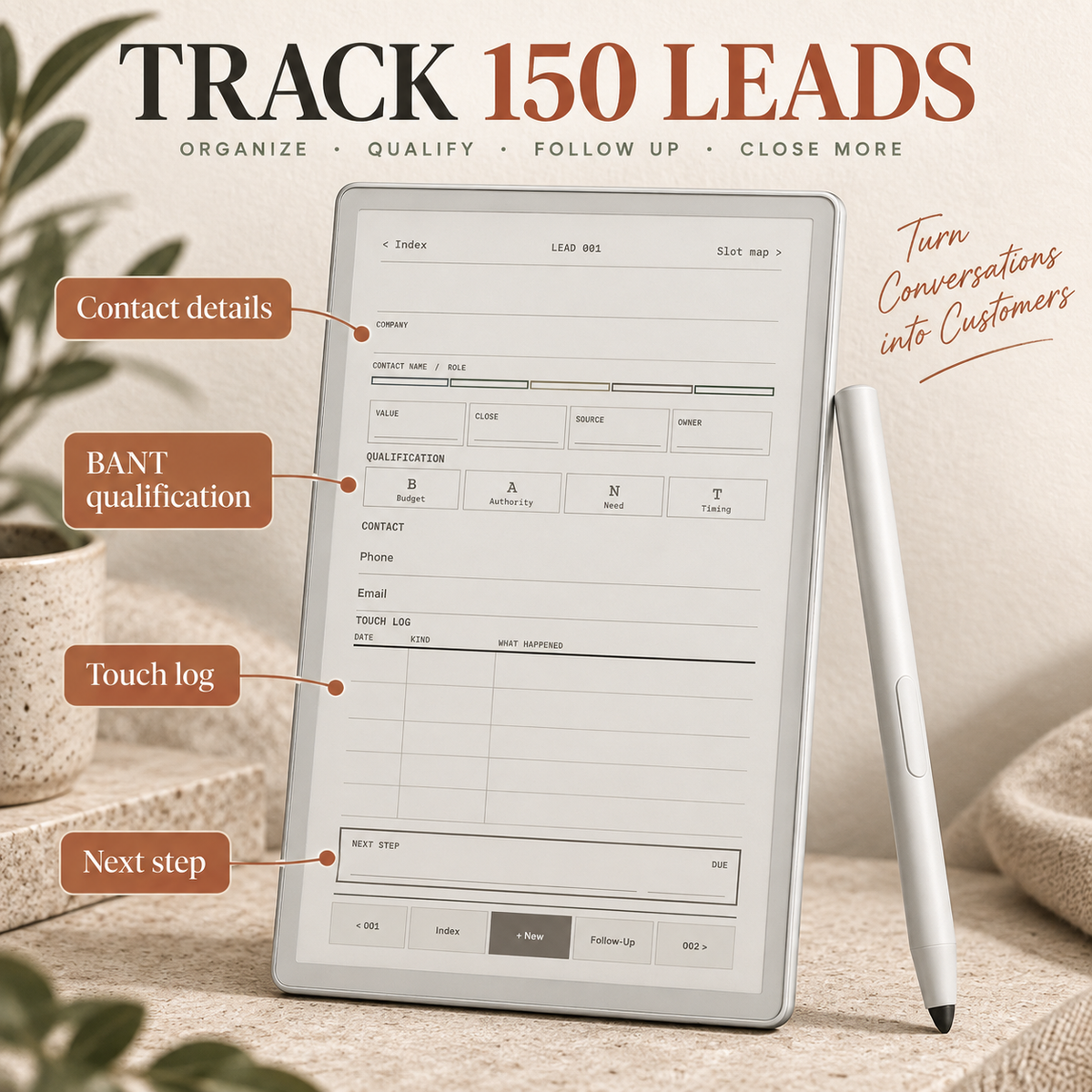 Lead Tracker for reMarkable Paper Pro Move | Lead Ledger CRM