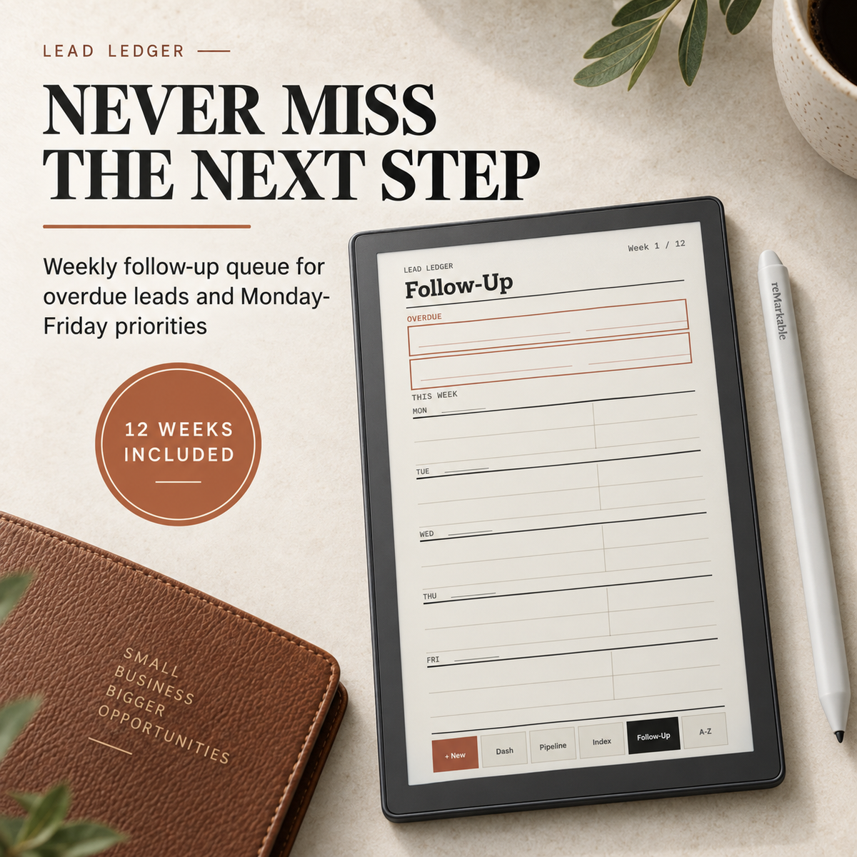 Lead Tracker for reMarkable Paper Pro Move | Lead Ledger CRM