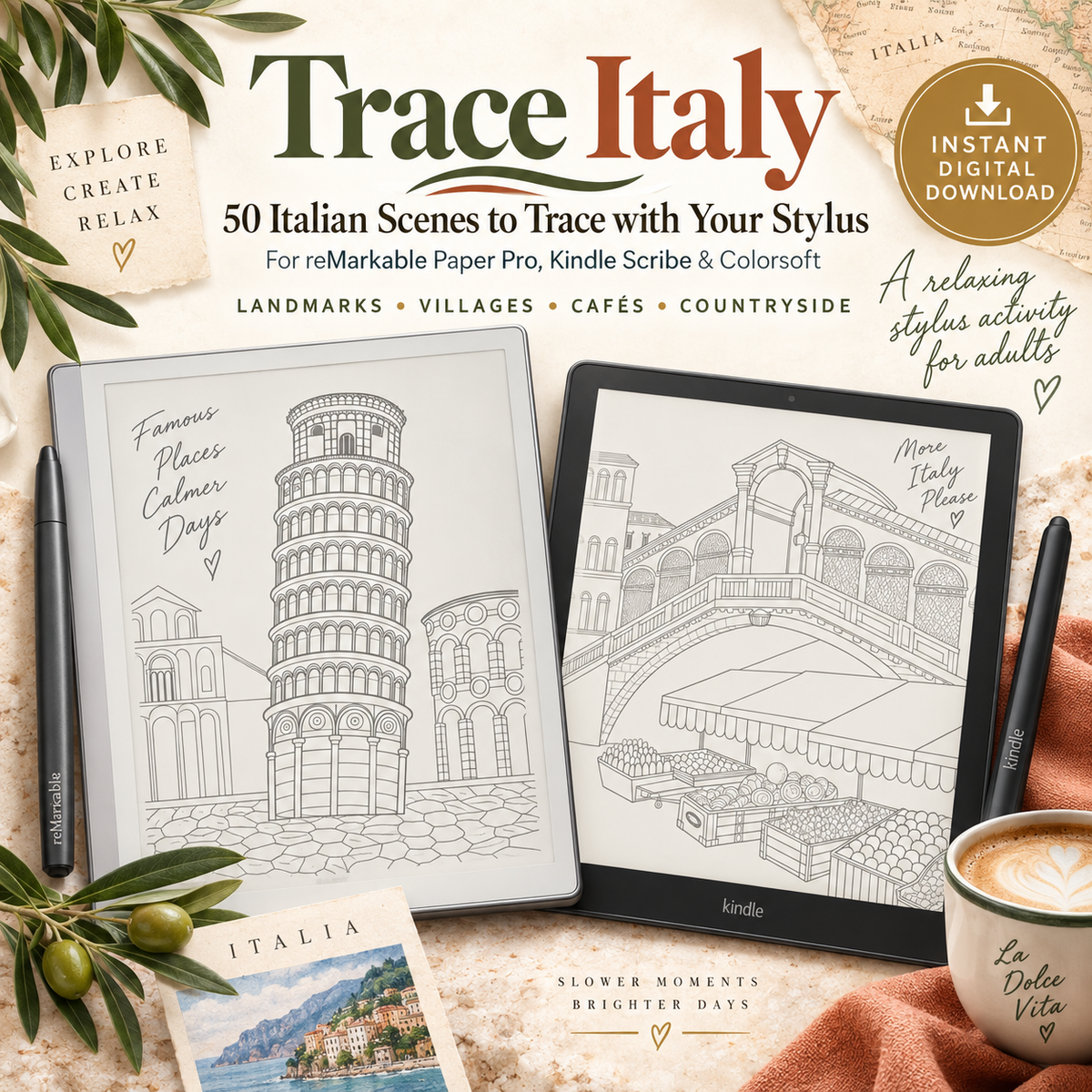 Italy Digital Tracing Book for reMarkable & Kindle Scribe