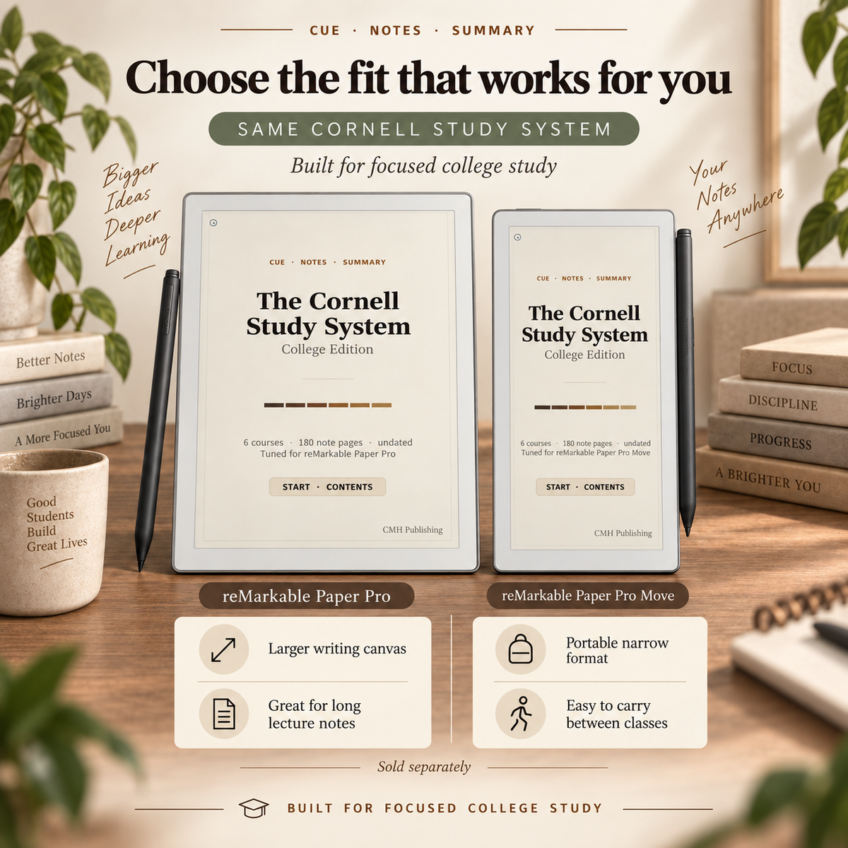 Cornell Notebook for reMarkable Paper Pro & Paper Pro Move | Hyperlinked College Study Notes, Course Organizer & Exam Prep