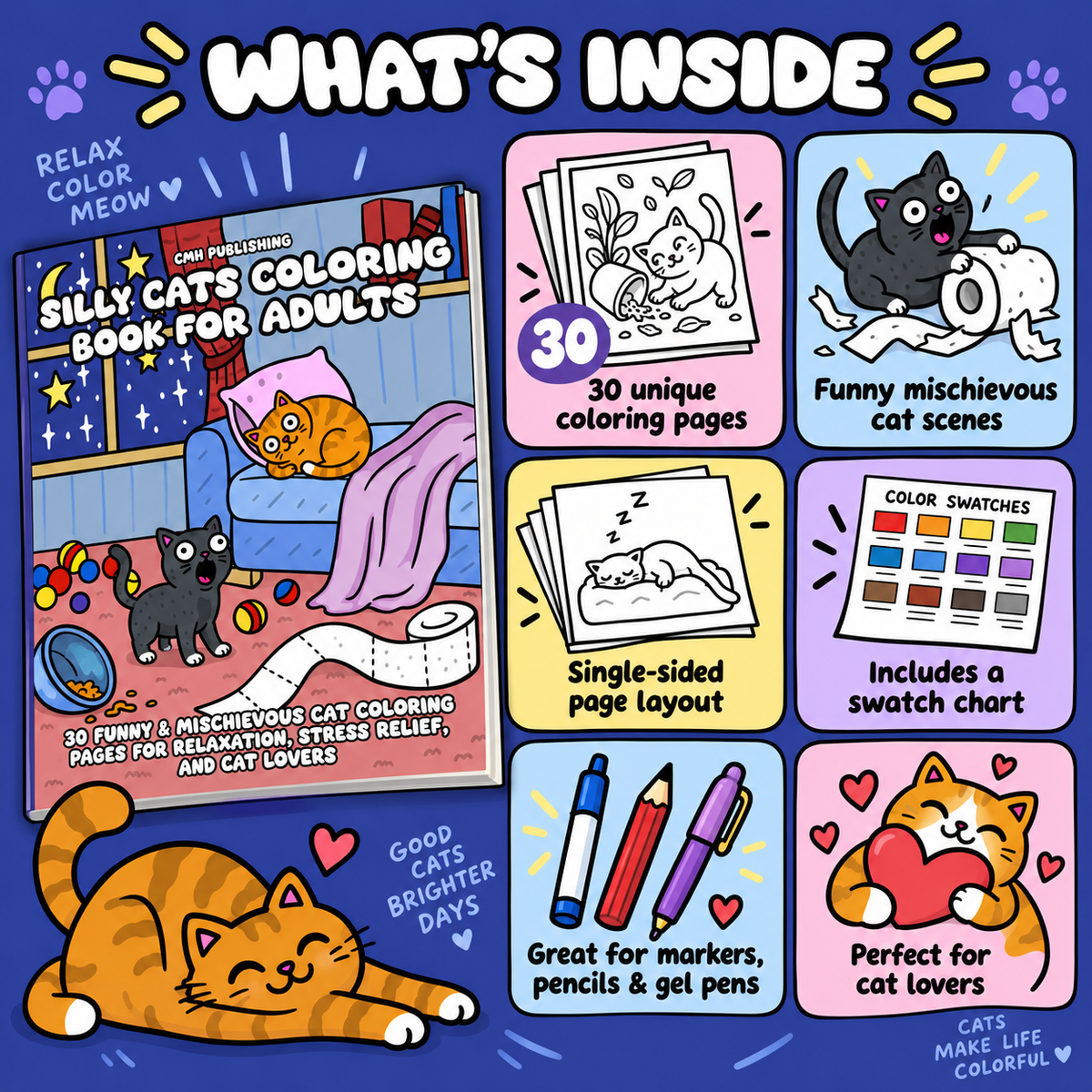 Silly Cats Coloring Book for Adults