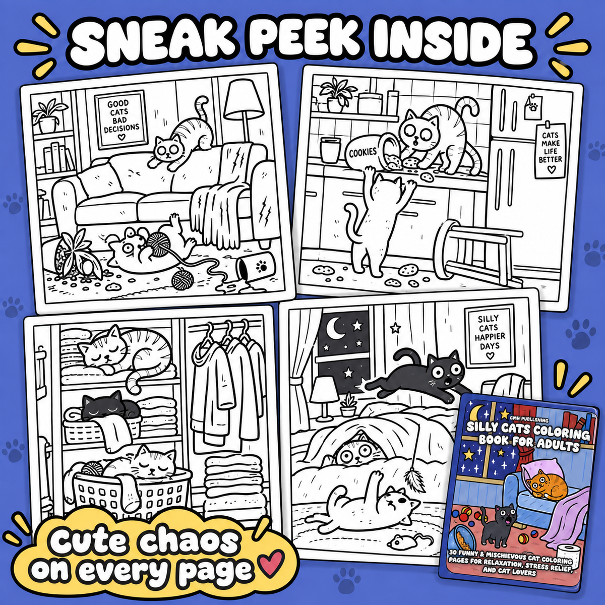 Silly Cats Coloring Book for Adults