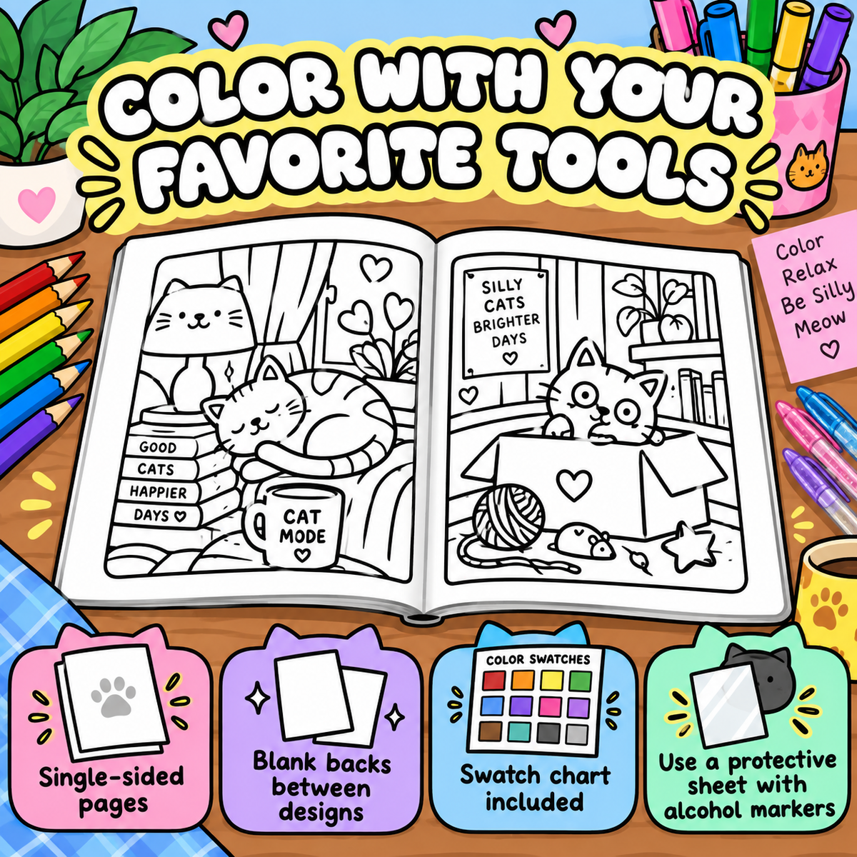 Silly Cats Coloring Book for Adults