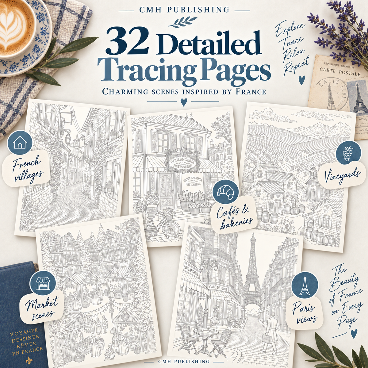 Tracing Through France: Detailed Tracing Book for Adults