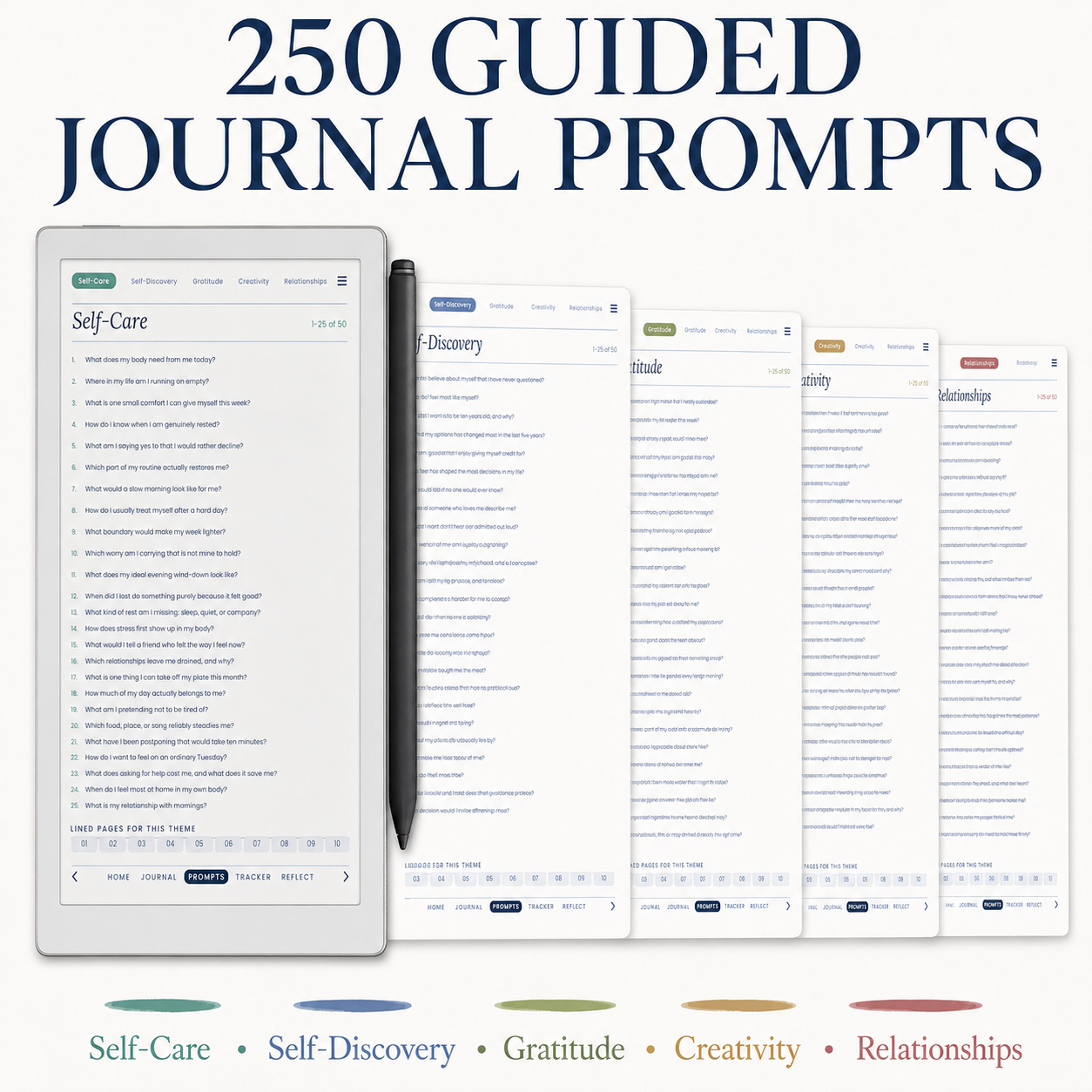 Undated Daily Journal for reMarkable Paper Pro Move – Hyperlinked 366-Day Digital Journal with 250 Guided Prompts