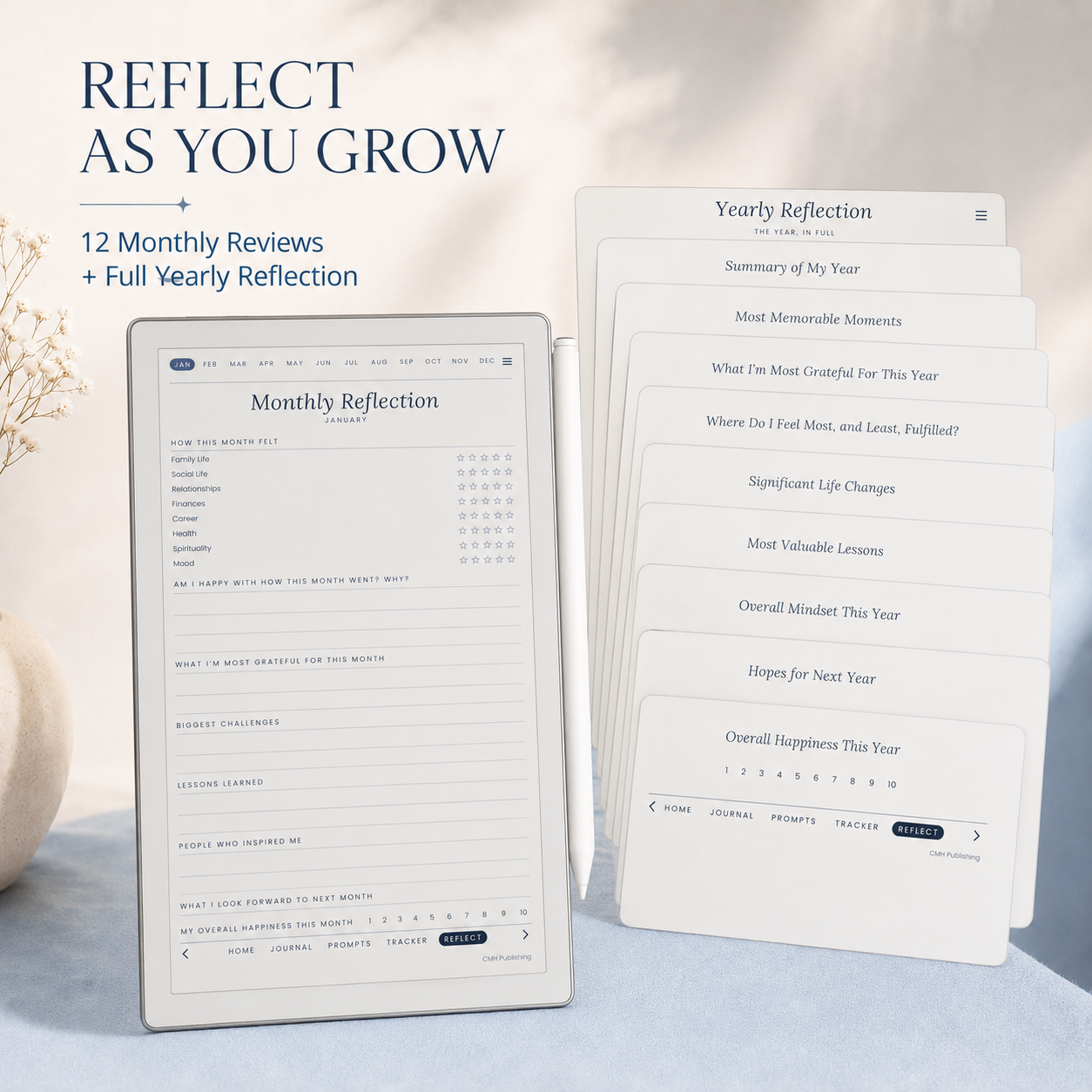 Undated Daily Journal for reMarkable Paper Pro Move – Hyperlinked 366-Day Digital Journal with 250 Guided Prompts