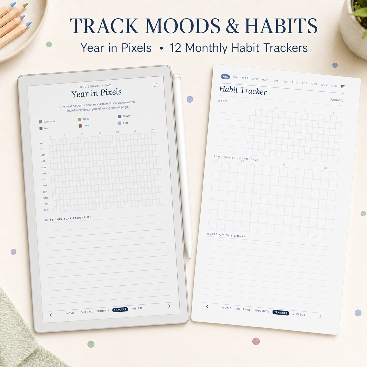 Undated Daily Journal for reMarkable Paper Pro Move – Hyperlinked 366-Day Digital Journal with 250 Guided Prompts