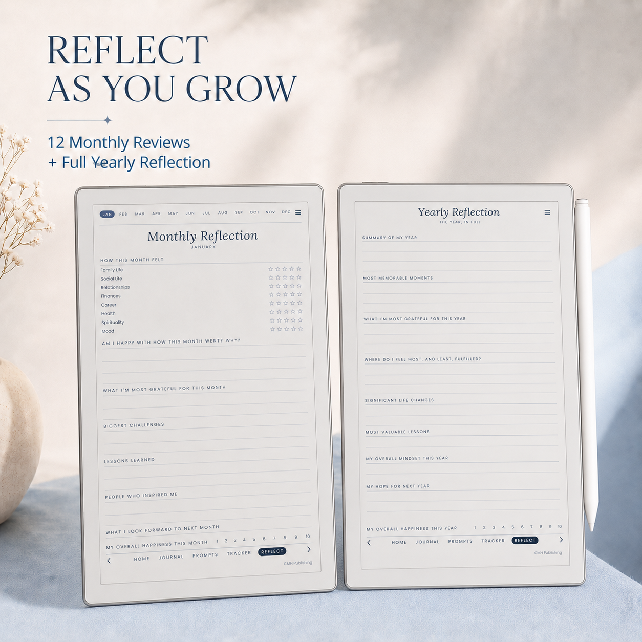 Undated Daily Journal for reMarkable Paper Pro Move – Hyperlinked 366-Day Digital Journal with 250 Guided Prompts