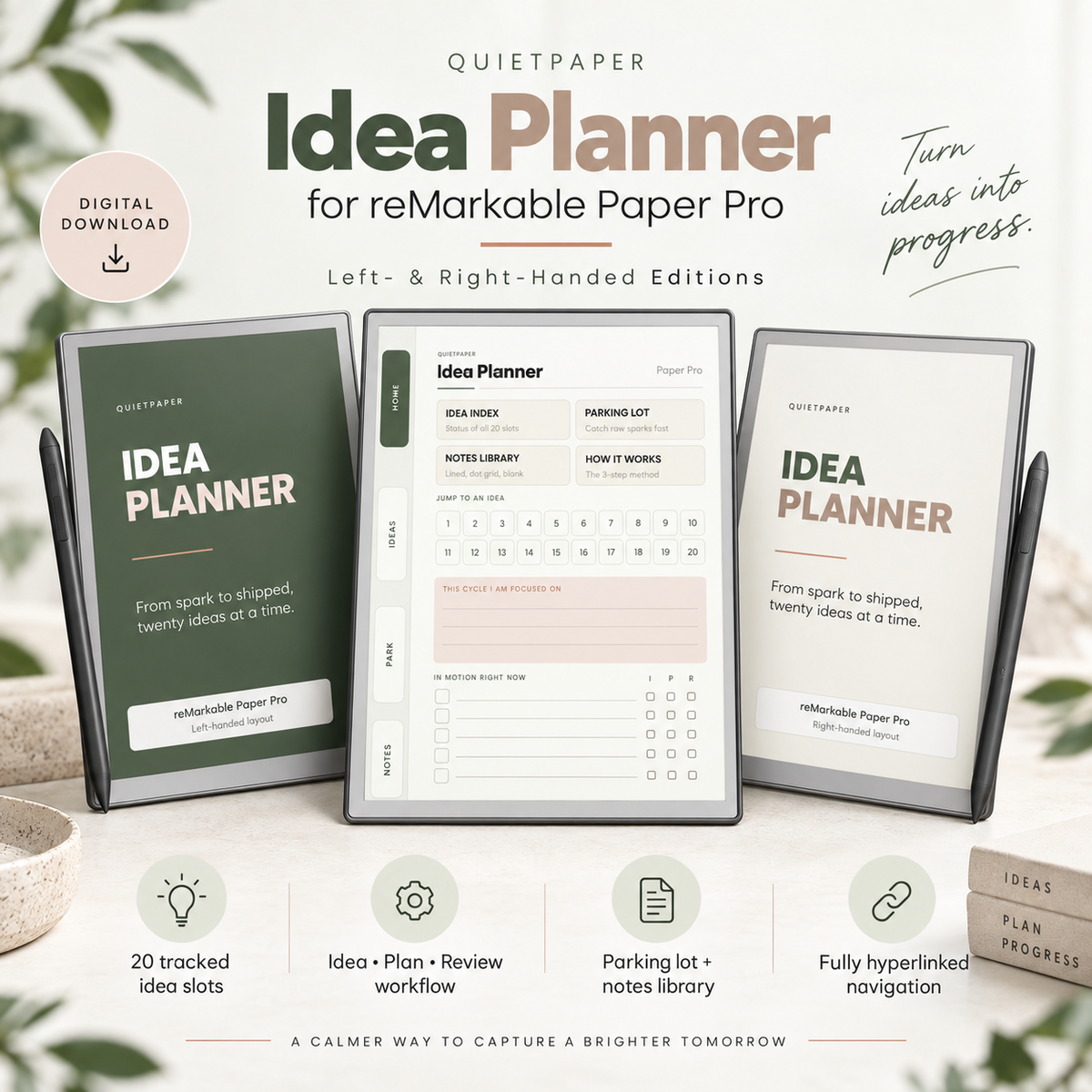 Idea Planner for reMarkable Paper Pro Hyperlinked Digital Idea Tracker PDF