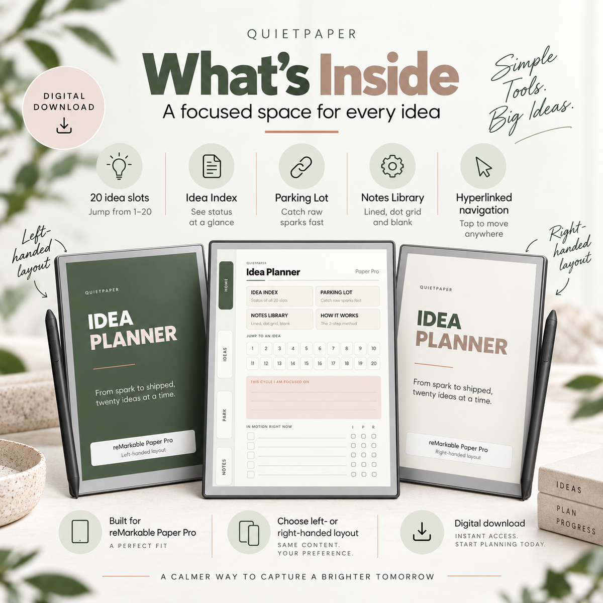 Idea Planner for reMarkable Paper Pro Hyperlinked Digital Idea Tracker PDF