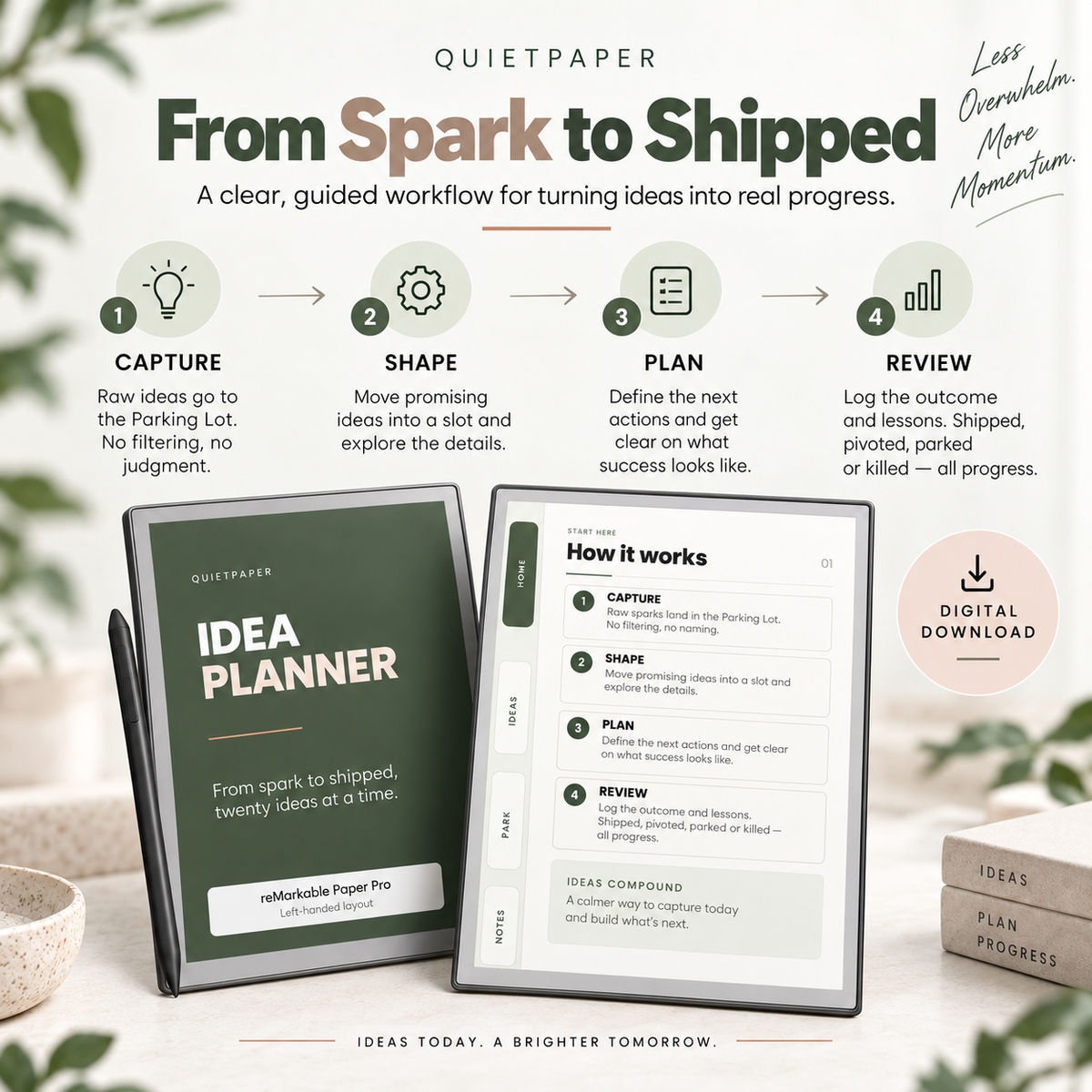 Idea Planner for reMarkable Paper Pro Hyperlinked Digital Idea Tracker PDF