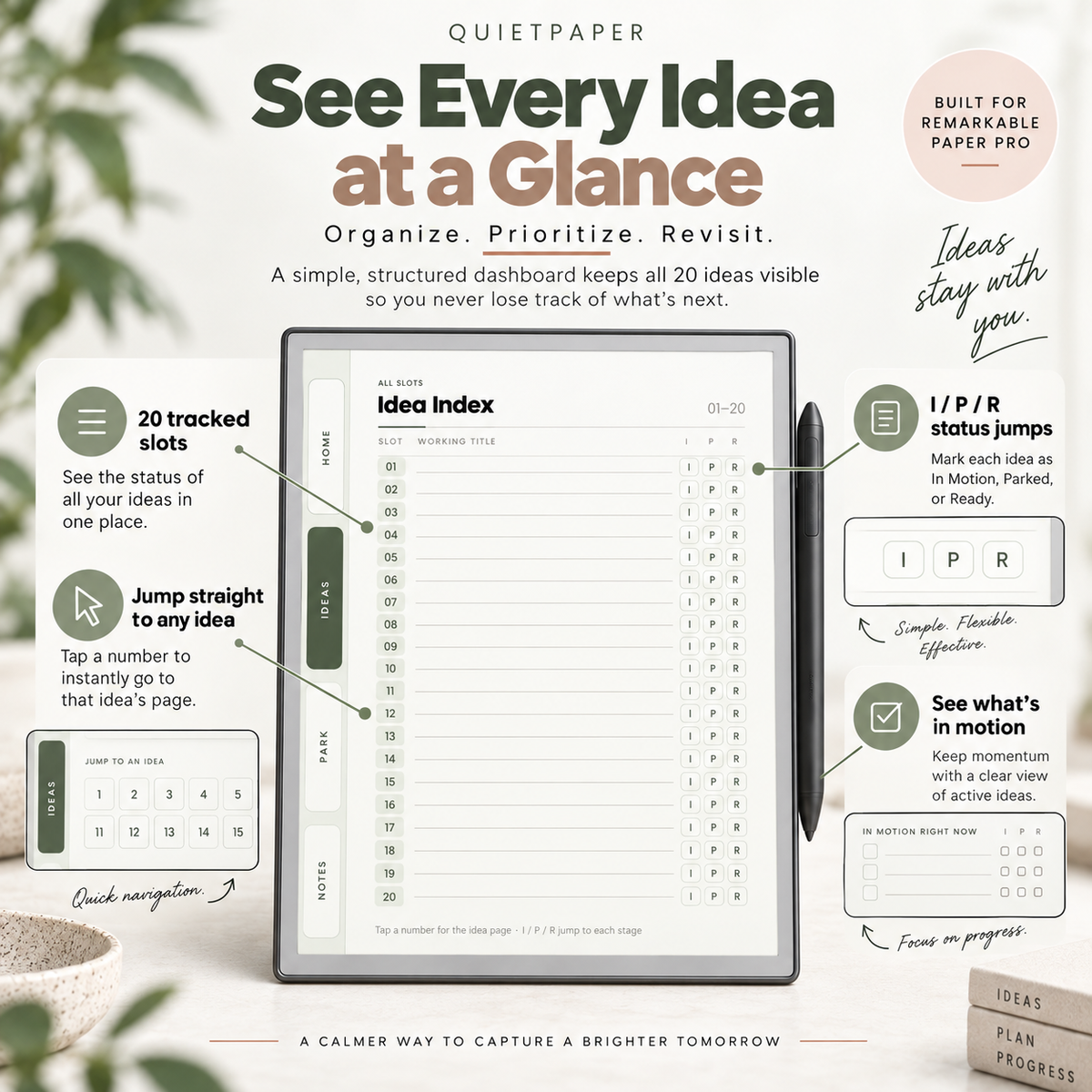 Idea Planner for reMarkable Paper Pro Hyperlinked Digital Idea Tracker PDF