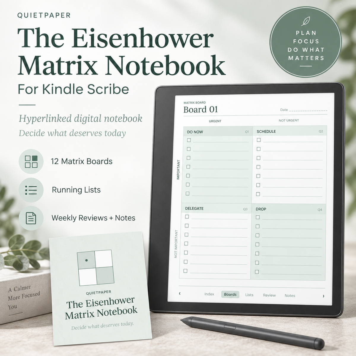 Eisenhower Matrix for Kindle Scribe | Hyperlinked Productivity & Priority Planner