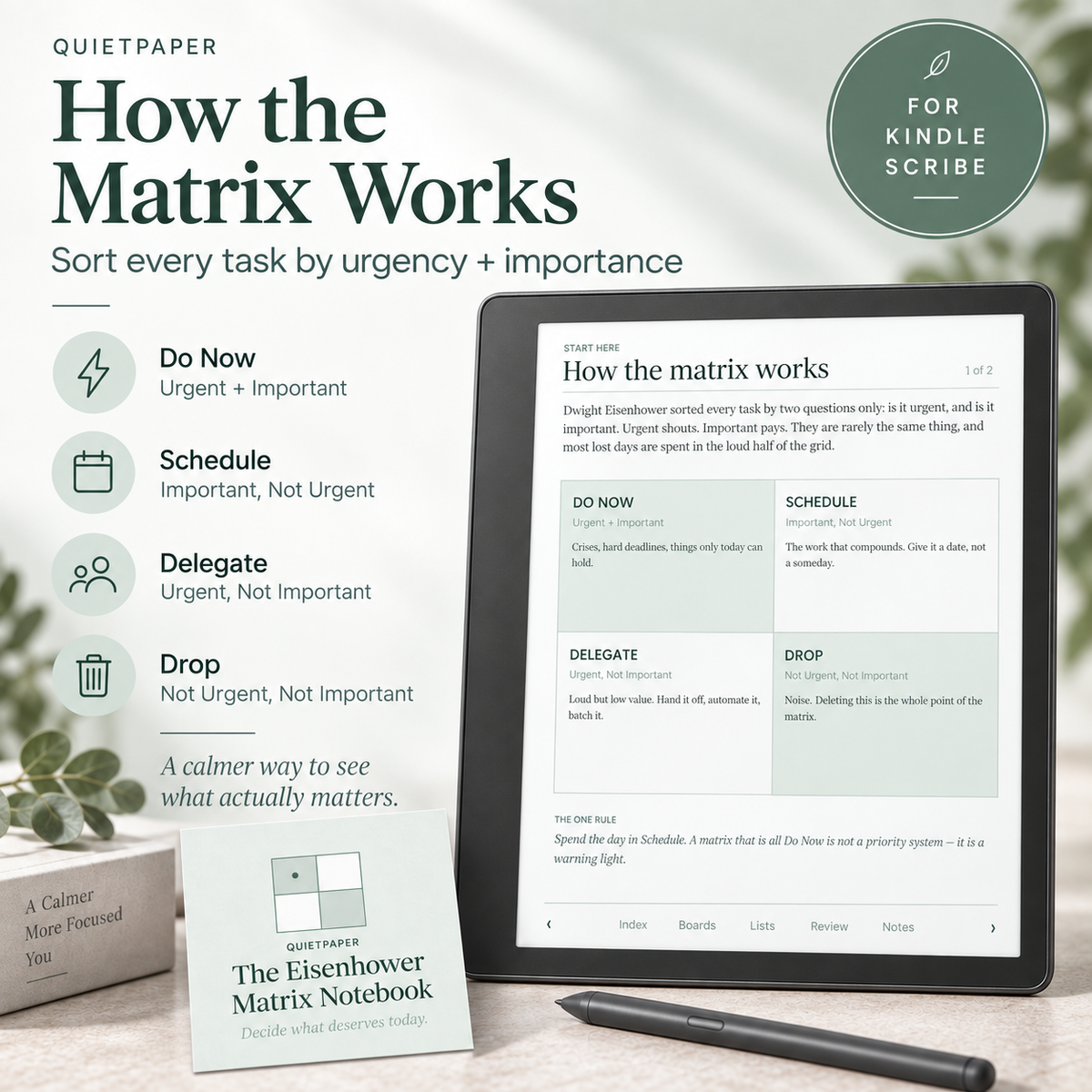 Eisenhower Matrix for Kindle Scribe | Hyperlinked Productivity & Priority Planner