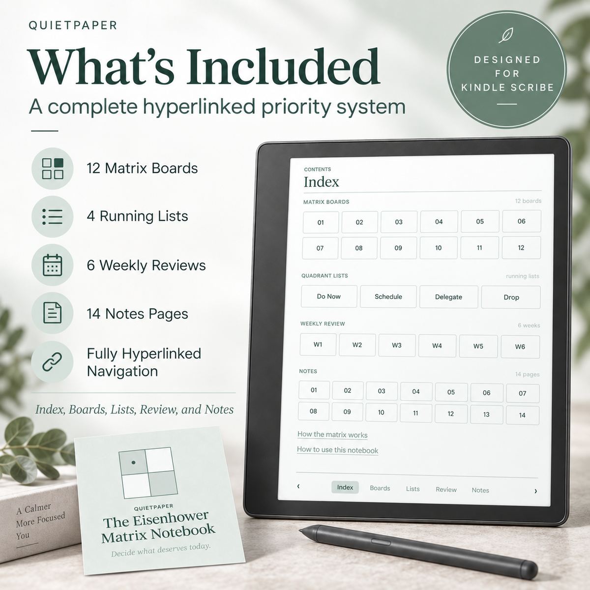 Eisenhower Matrix for Kindle Scribe | Hyperlinked Productivity & Priority Planner