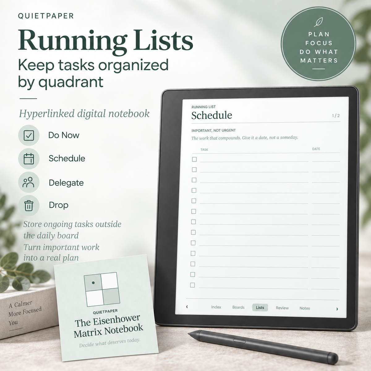 Eisenhower Matrix for Kindle Scribe | Hyperlinked Productivity & Priority Planner