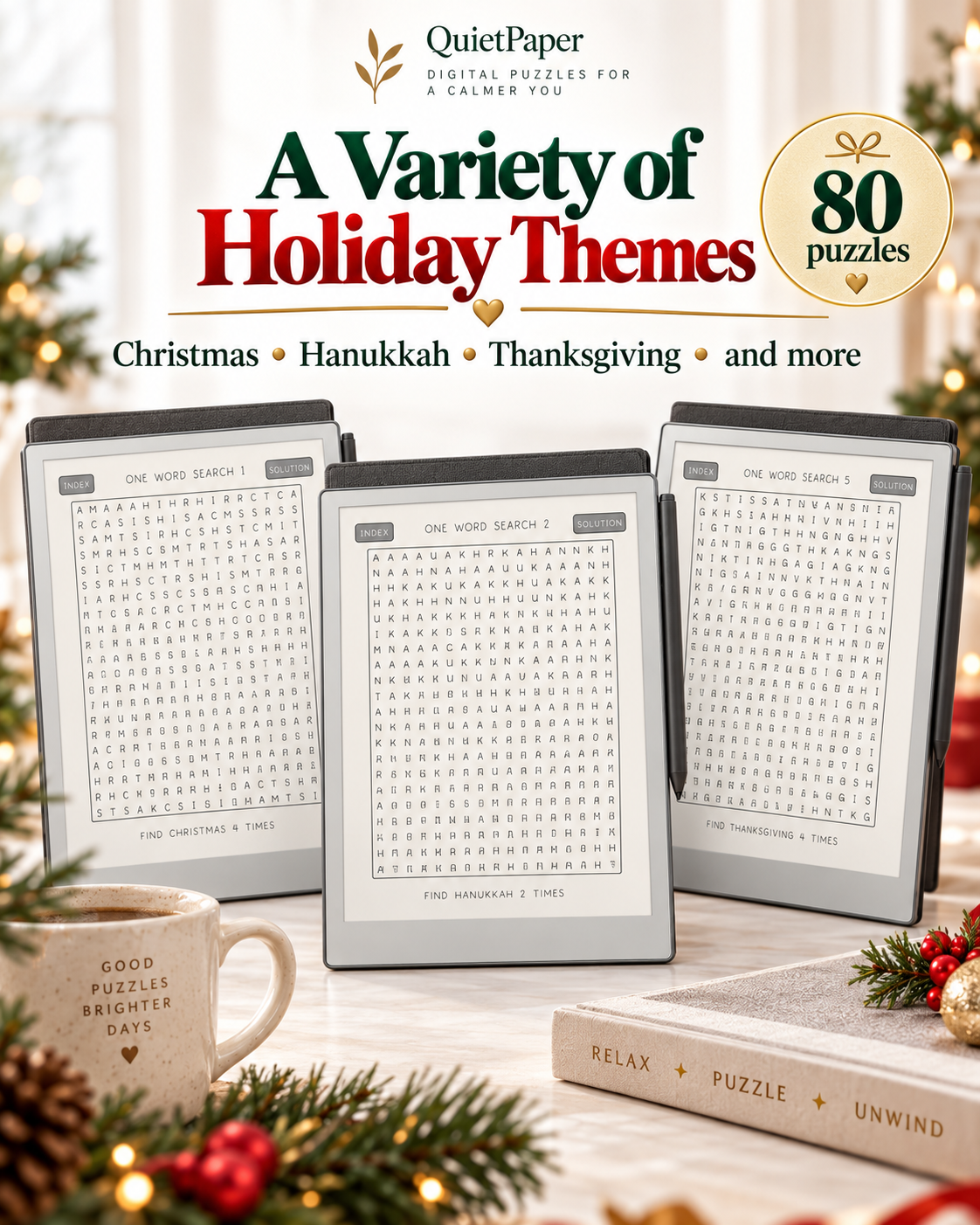 Holiday One Word Word Search reMarkable Paper Pro Puzzle Book