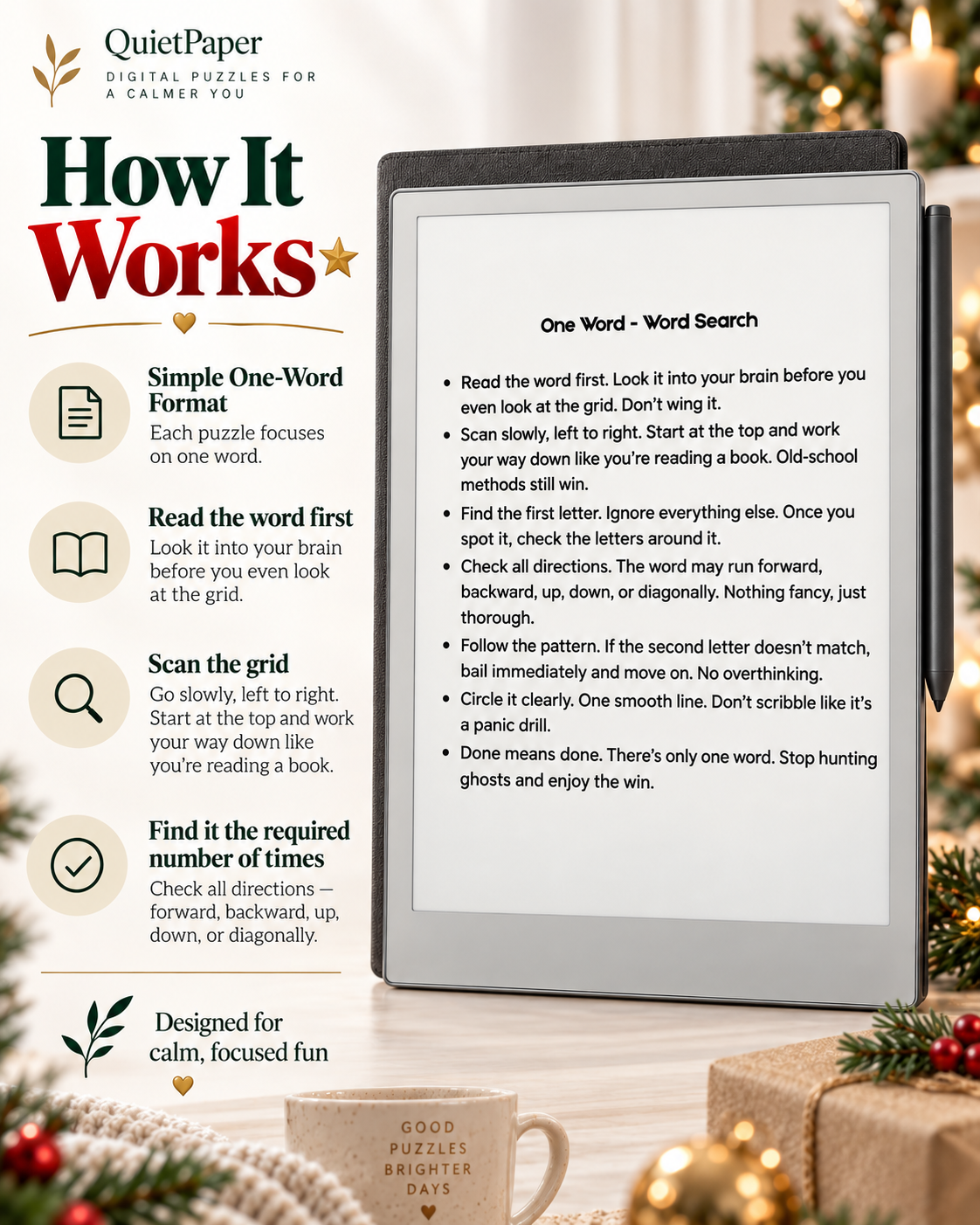 Holiday One Word Word Search reMarkable Paper Pro Puzzle Book