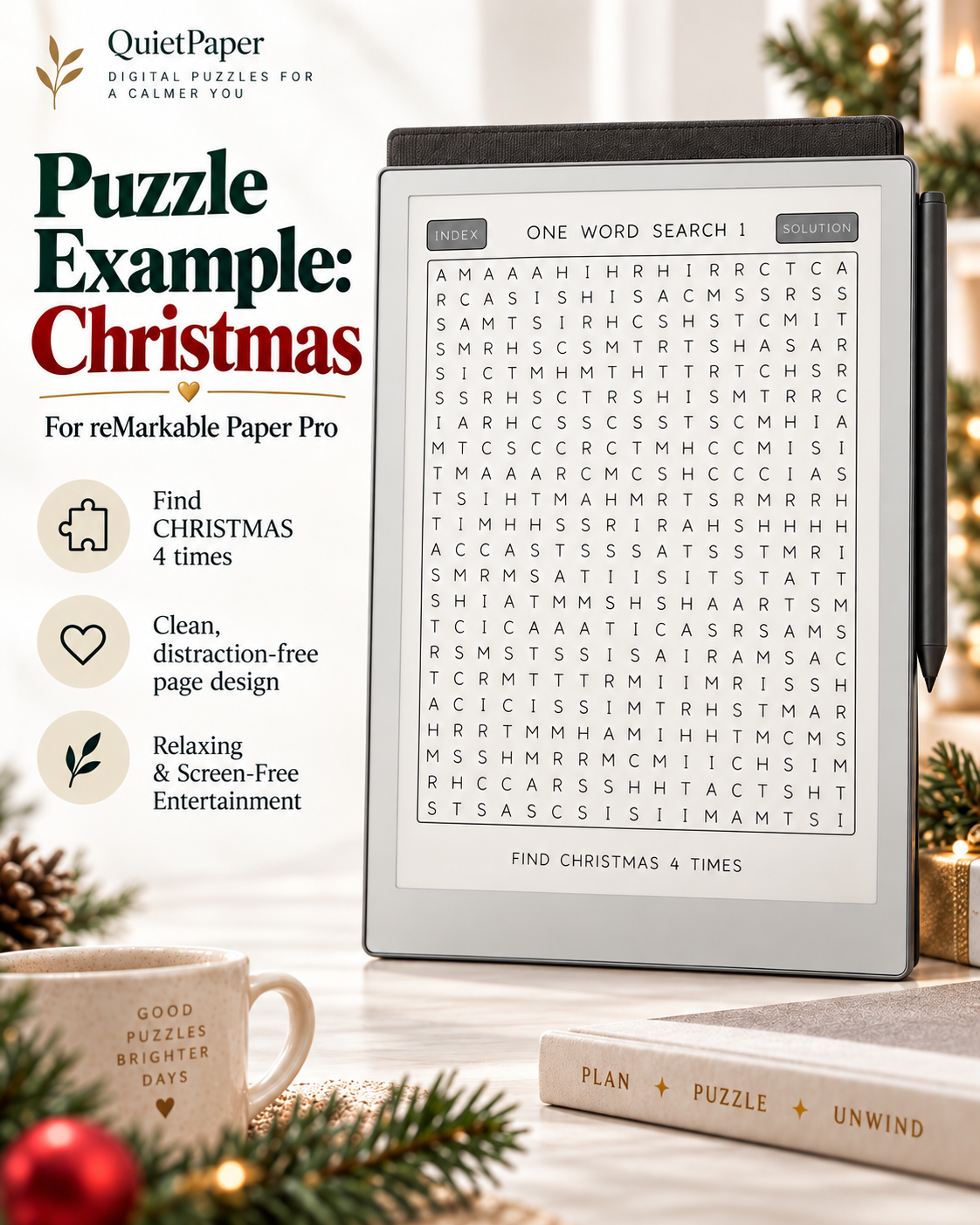 Holiday One Word Word Search reMarkable Paper Pro Puzzle Book