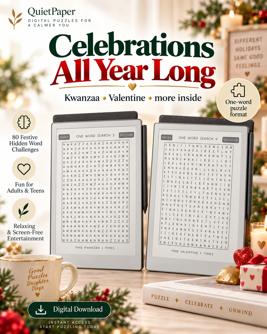 Holiday One Word Word Search reMarkable Paper Pro Puzzle Book