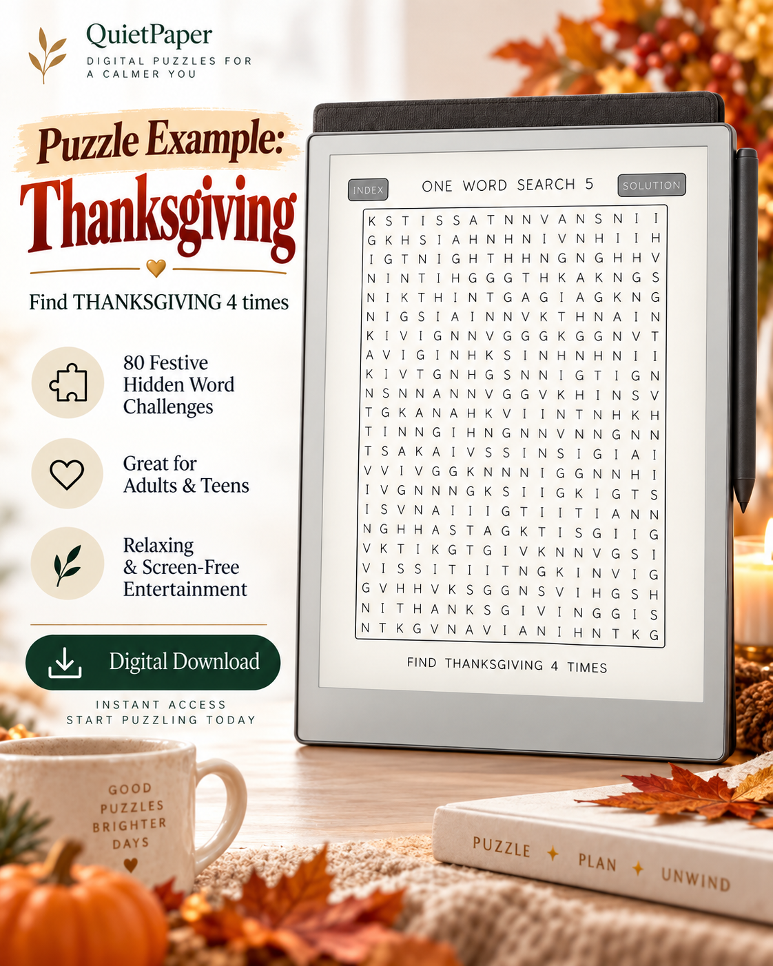 Holiday One Word Word Search reMarkable Paper Pro Puzzle Book