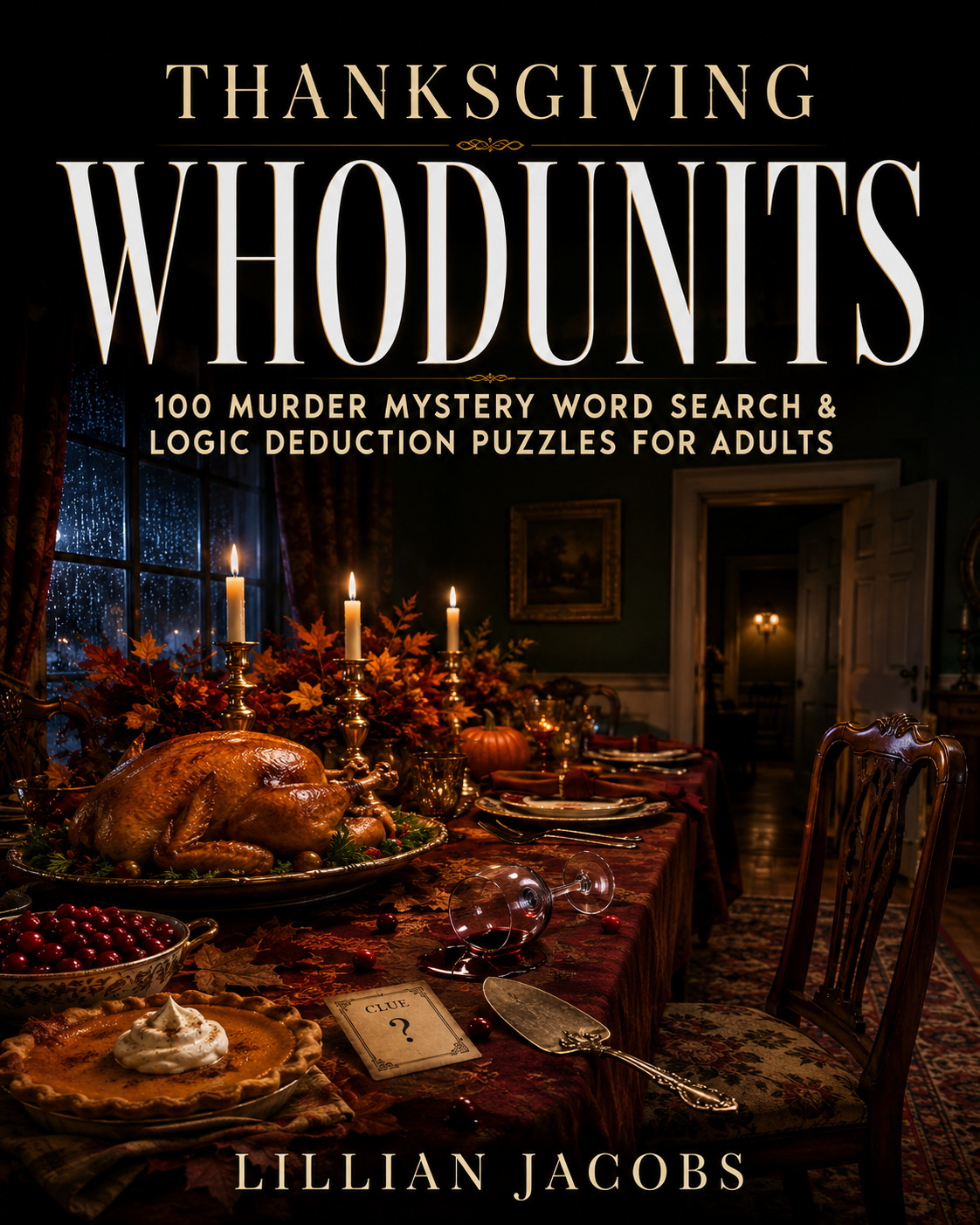 Thanksgiving Whodunits, 100 murder mystery word search and logic puzzles by Lillian Jacobs